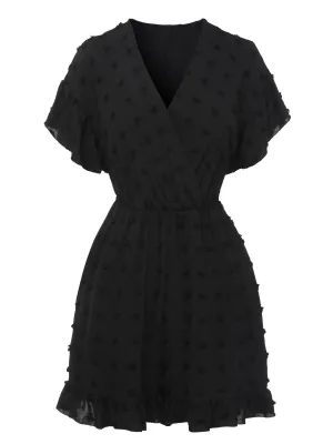 Black 1950s Polka Dots Surplice V-Neck Romper