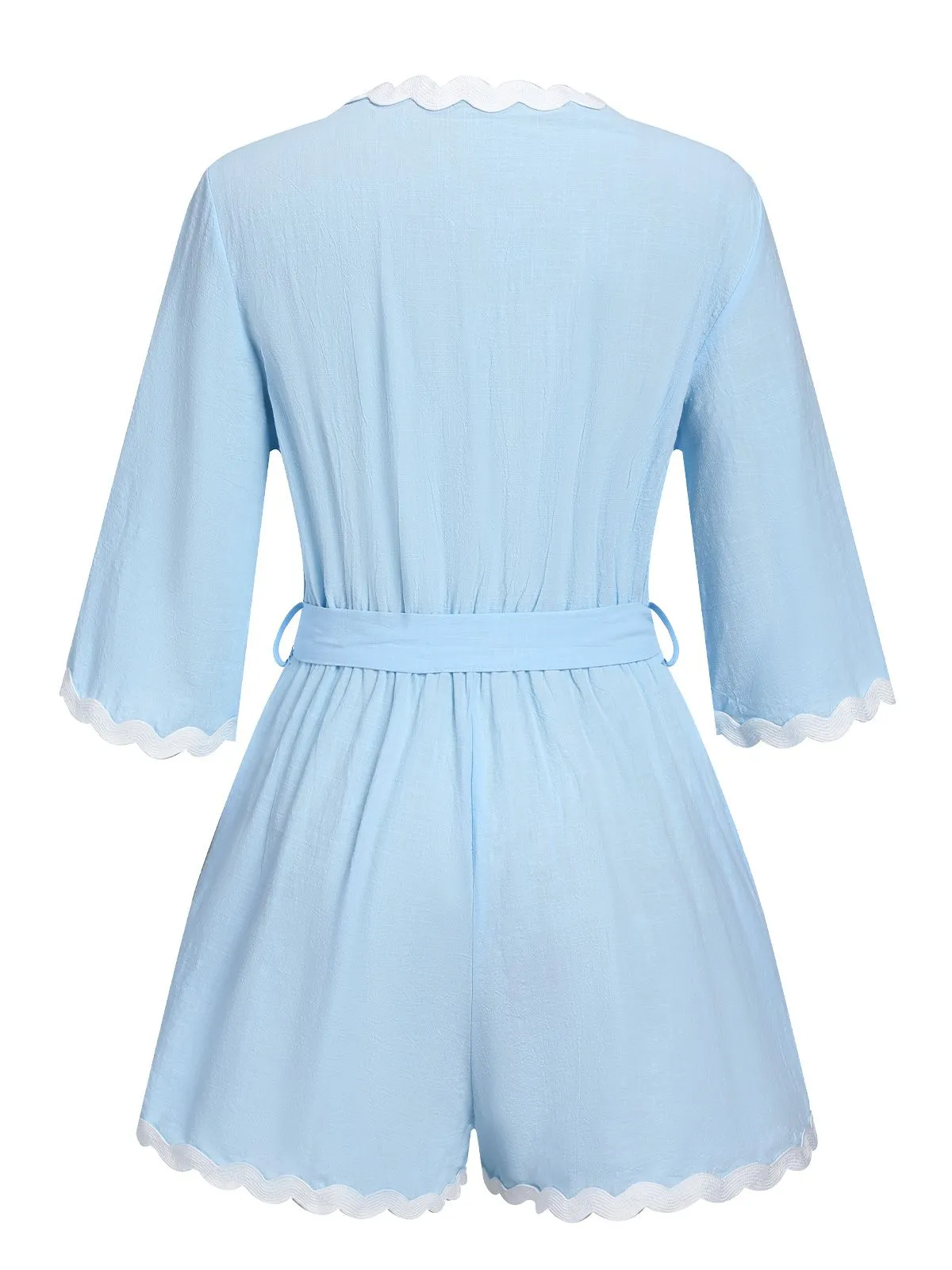 Blue 1950s V-Neck Solid Belted Romper