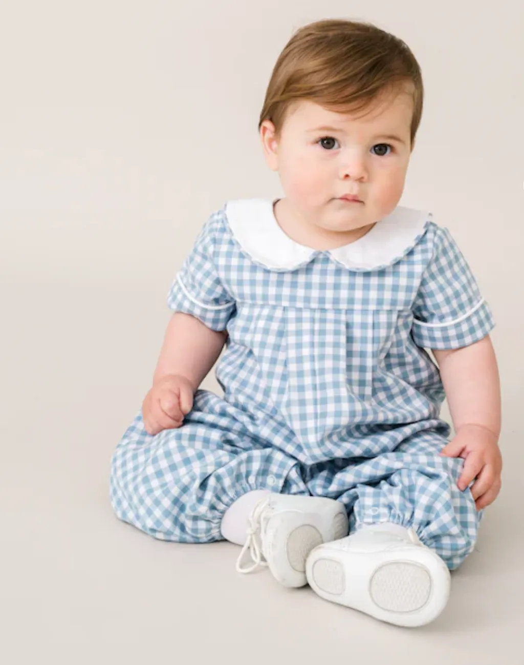 Blue Stone Check Precious Pleated Romper (Baby)