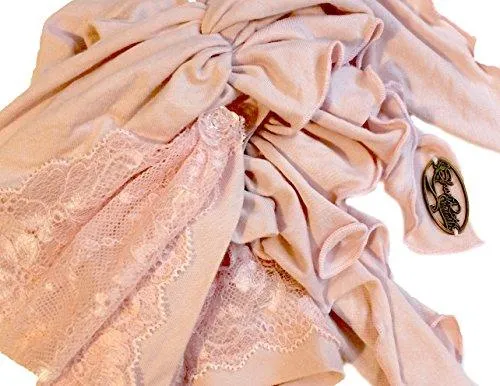 Boho Chic Champagne Pink Lace Head-scarf Tichel Embellished with Small Clear Rose Buttons! (Champagne pink - 334)