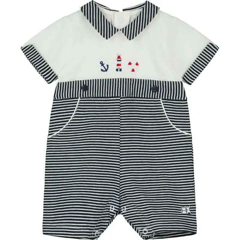 Boys Navy Knitted Nautical Romper