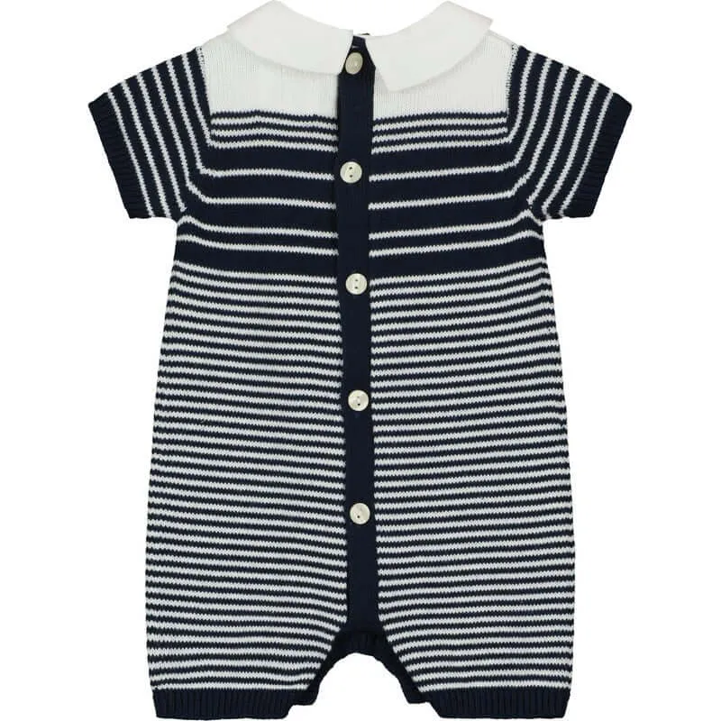 Boys Navy  Striped Knitted Romper