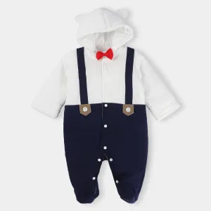 Boys Romper Hooded - White/Navy