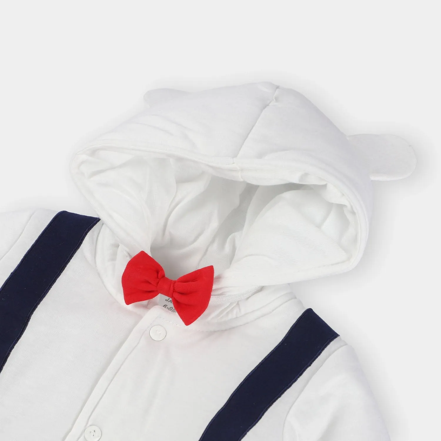 Boys Romper Hooded - White/Navy