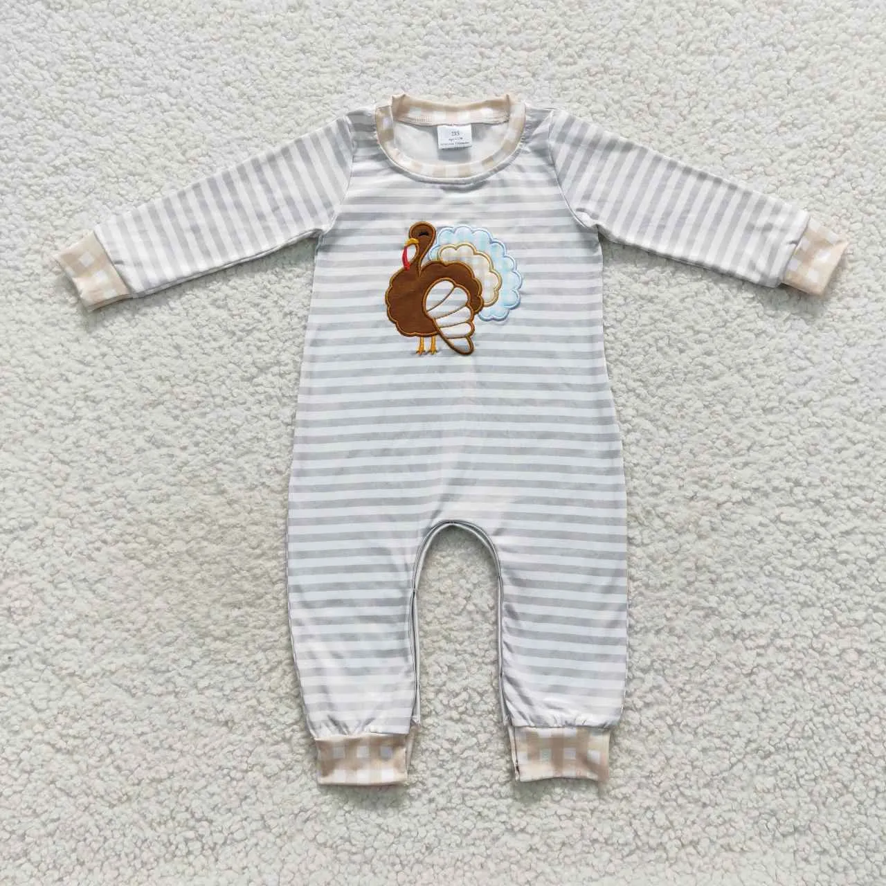 boys Thanksgiving turkey embroidered Romper LR0429