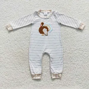 boys Thanksgiving turkey embroidered Romper LR0429