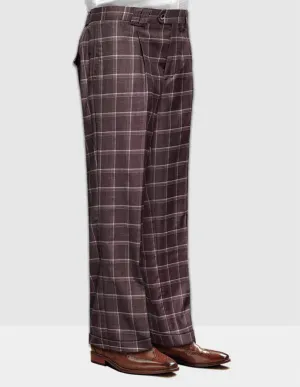 BROWN PLAID WIDE LEG DRESS PANTS