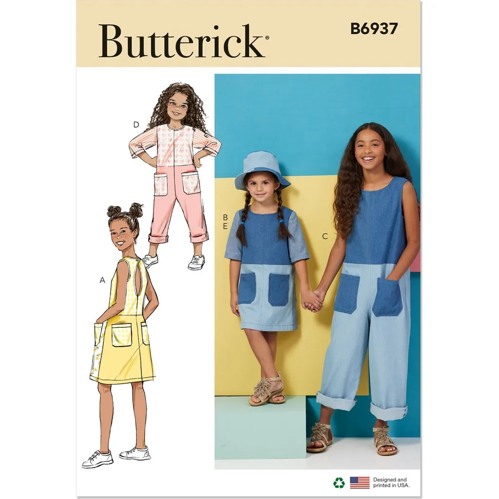 Butterick Pattern B6937 Children's and Girls' Dress, Romper and Hat in Sizes S-M-L