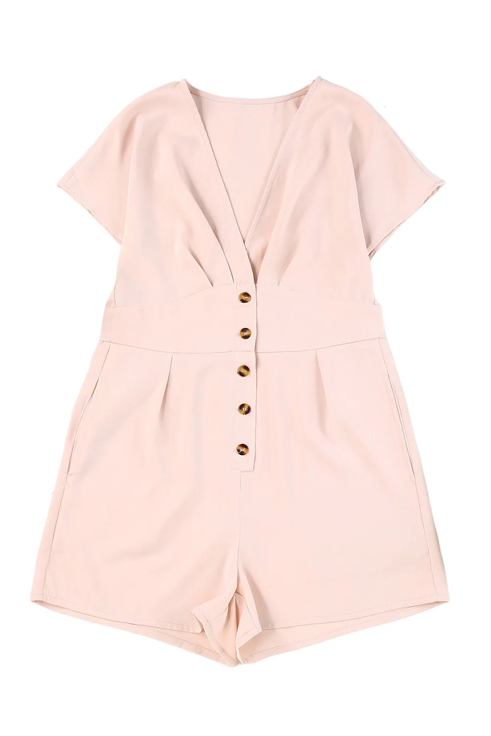 Buttoned V-Neck High Waist Romper