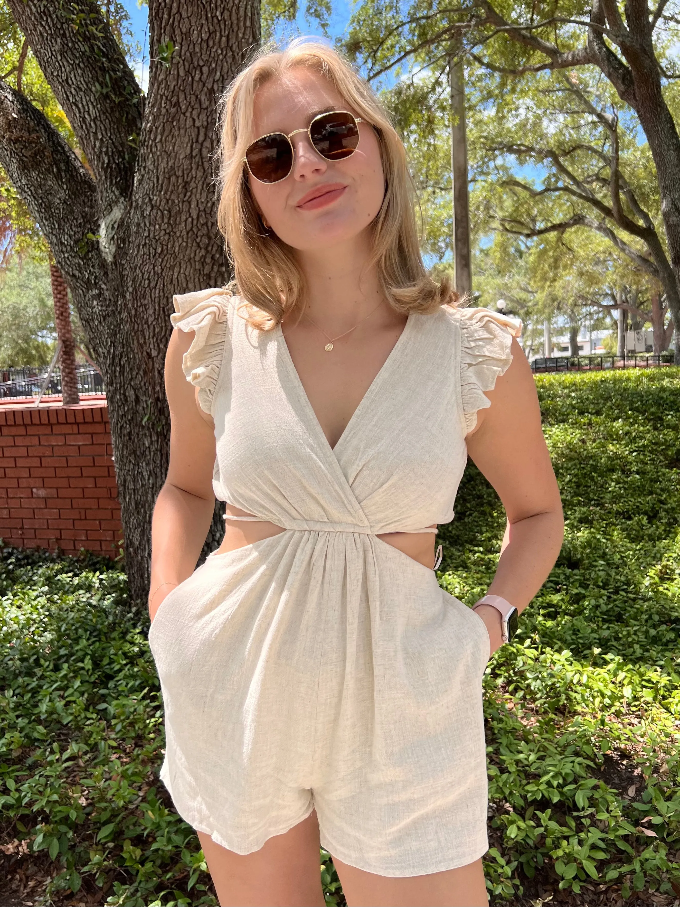 CAMERON LINEN ROMPER IN OATMEAL