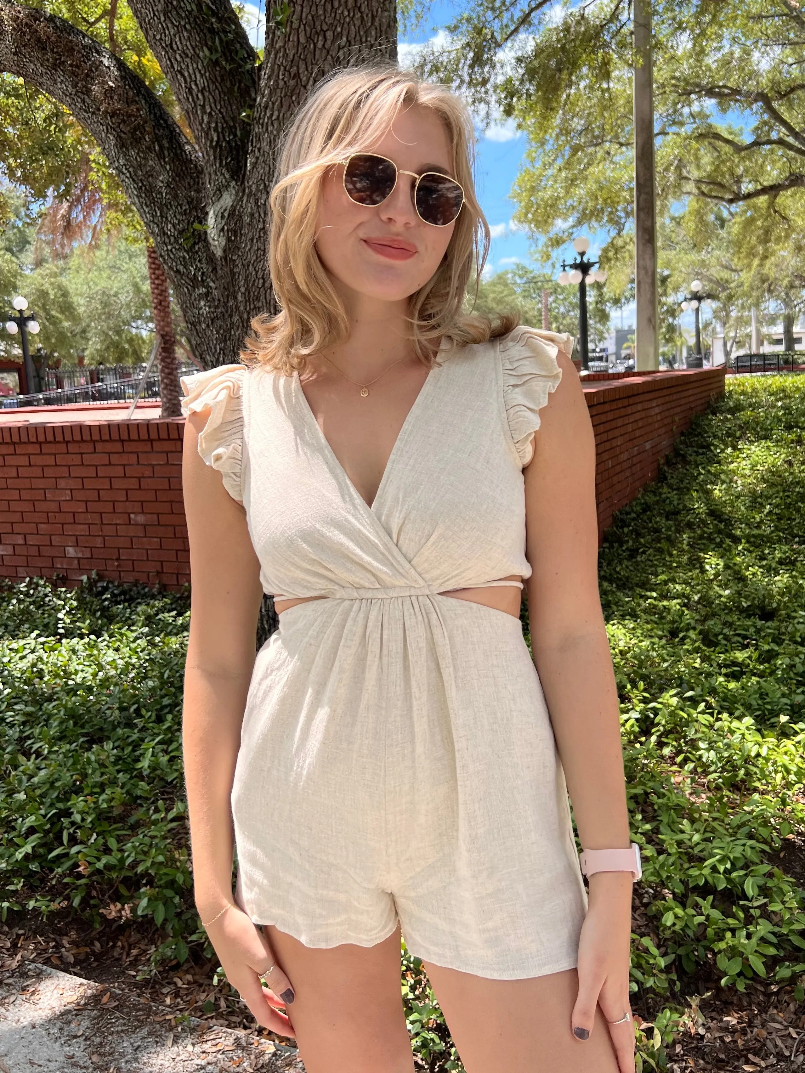 CAMERON LINEN ROMPER IN OATMEAL