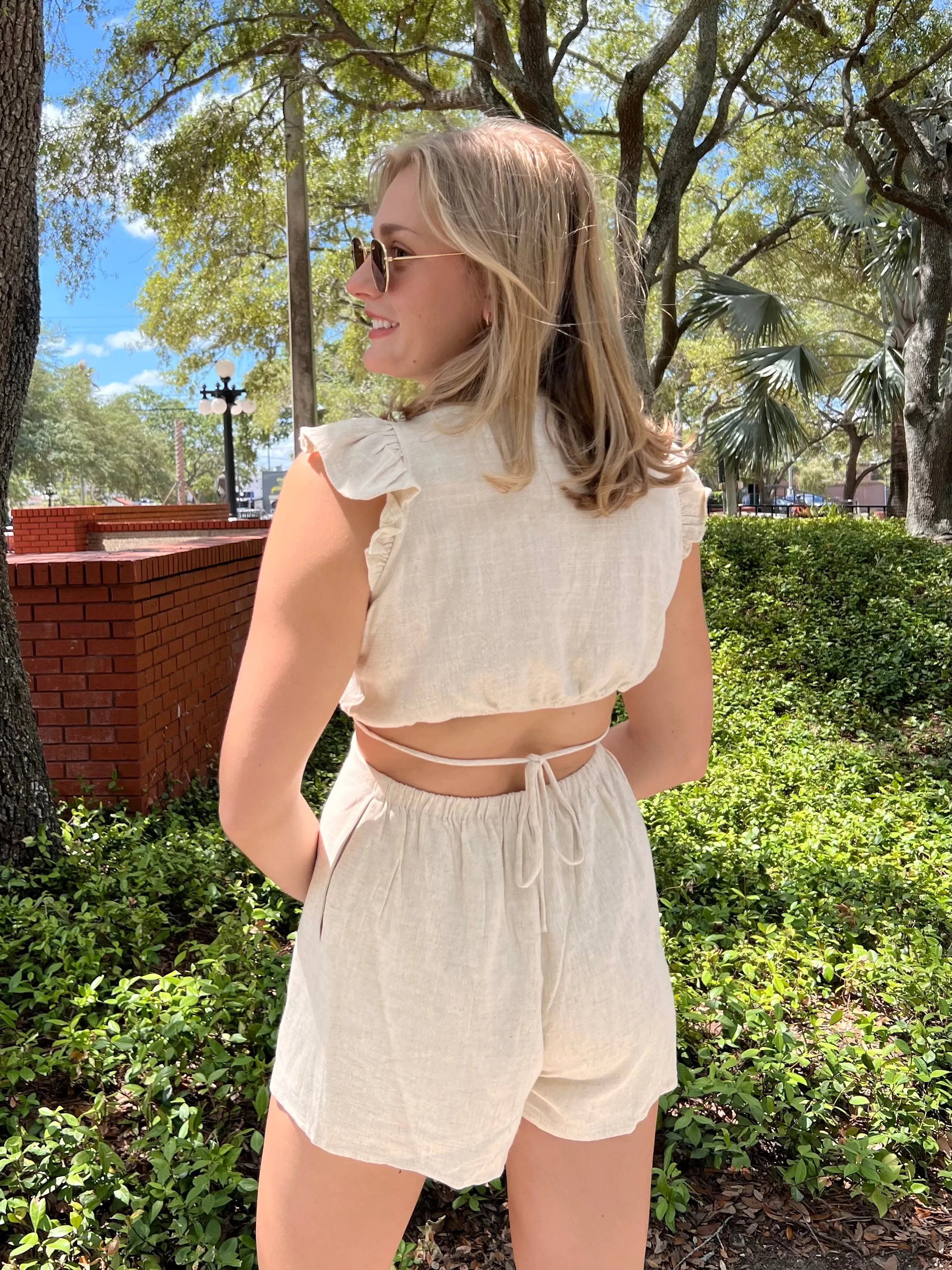 CAMERON LINEN ROMPER IN OATMEAL