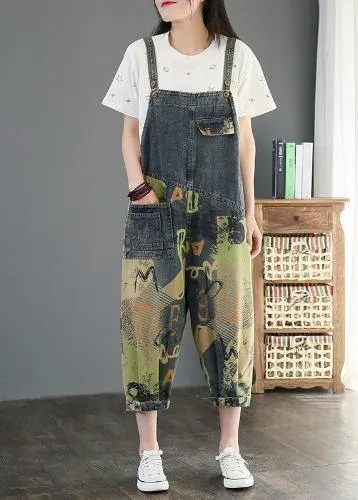 Camouflage printed denim overalls plus size women's casual cropped harem pants