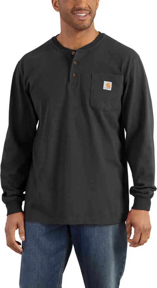 Carhartt Workwear Long Sleeve Henley Shirt with Pockets, Black