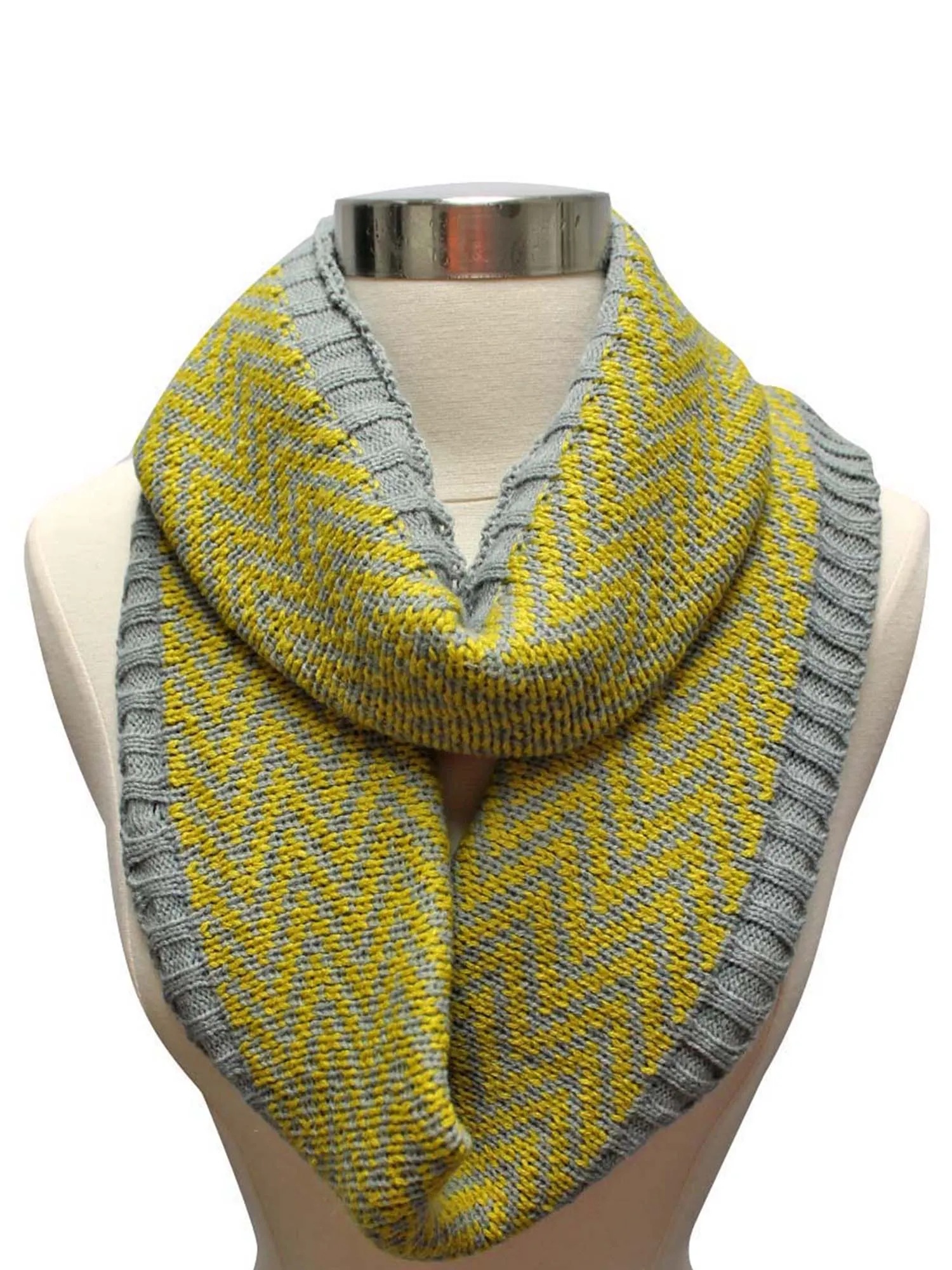 Chevron Pattern Knit Circle Infinity Scarf