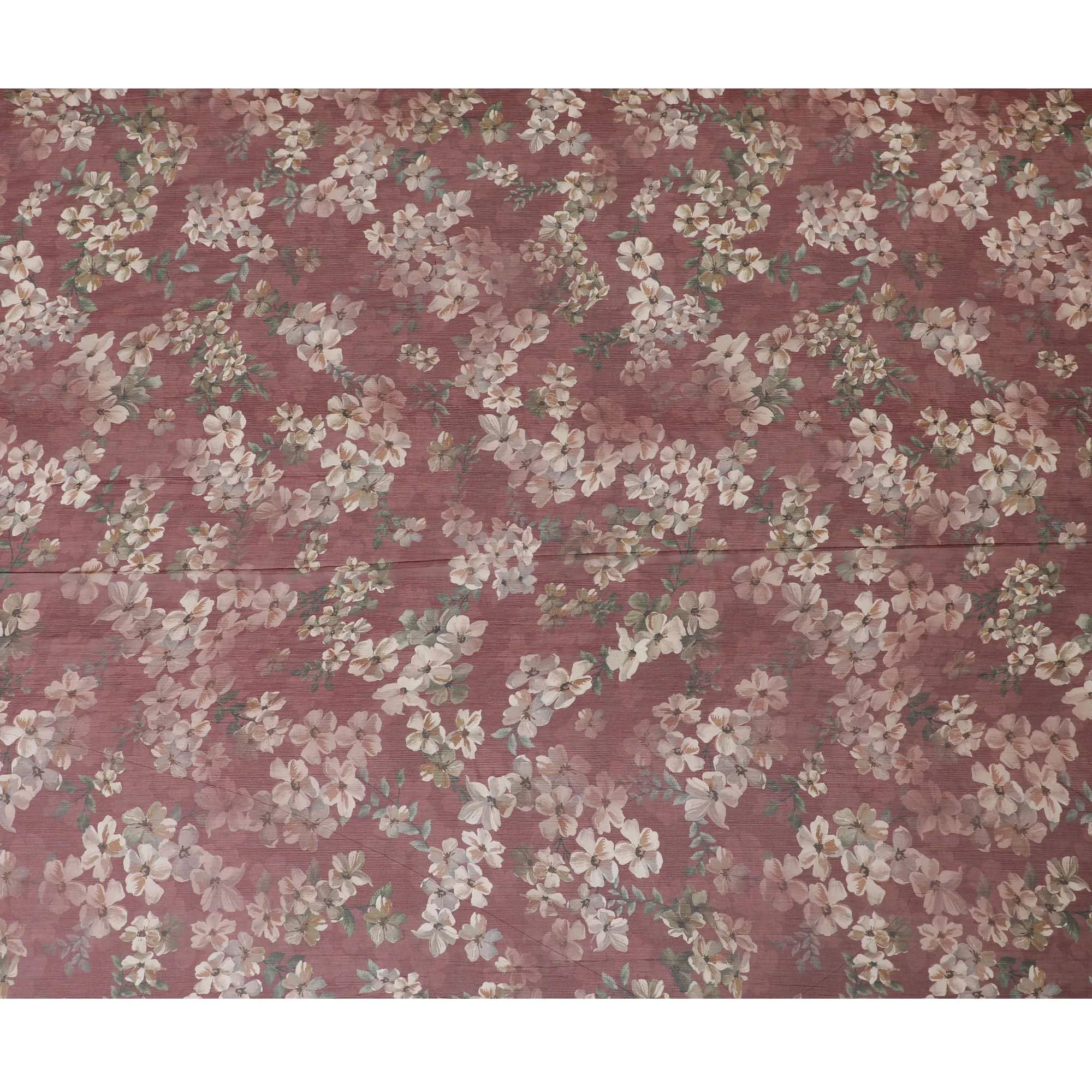 Chocolate brown Premium pure wrinkle silk chiffon fabric with multicolor print in floral design-D17008