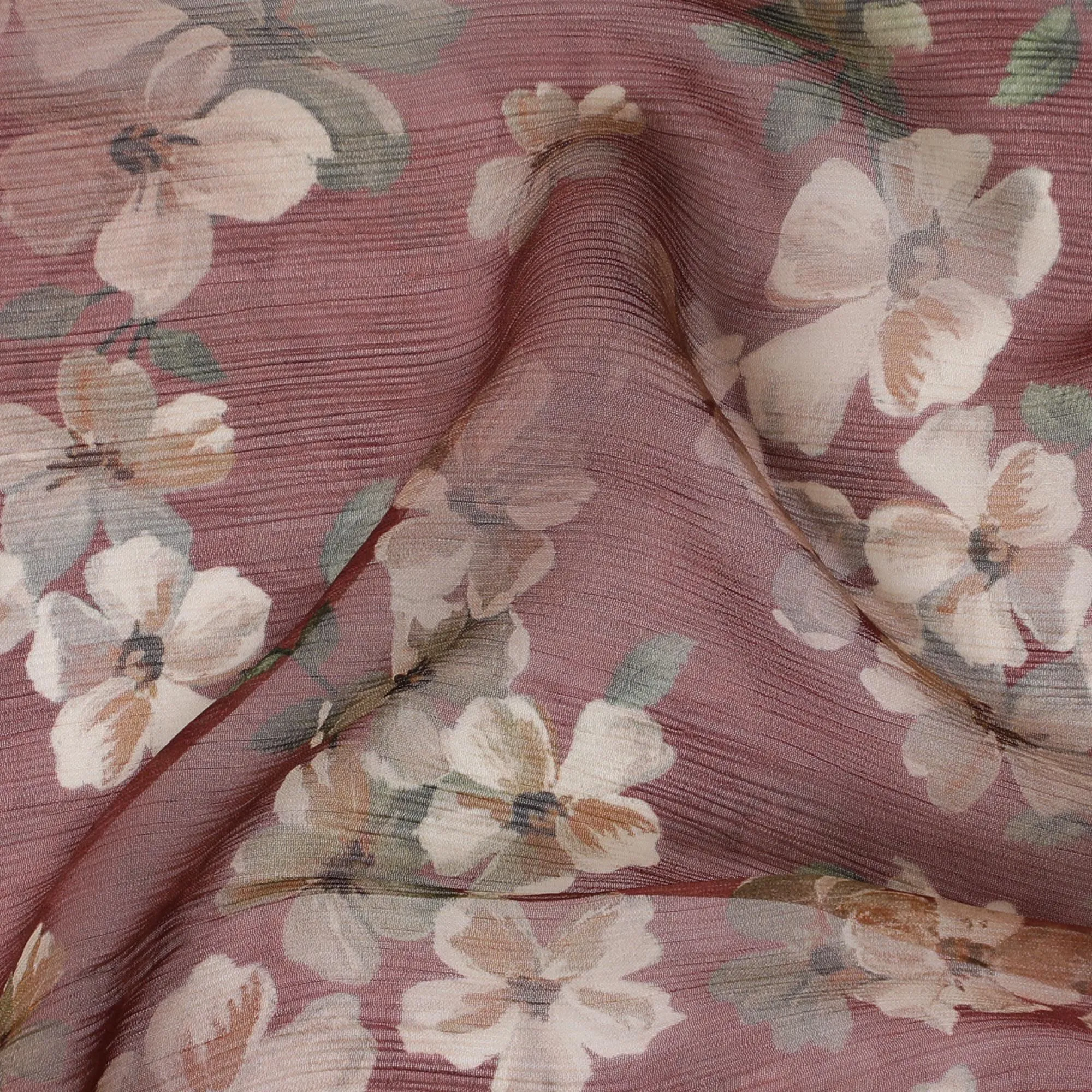 Chocolate brown Premium pure wrinkle silk chiffon fabric with multicolor print in floral design-D17008