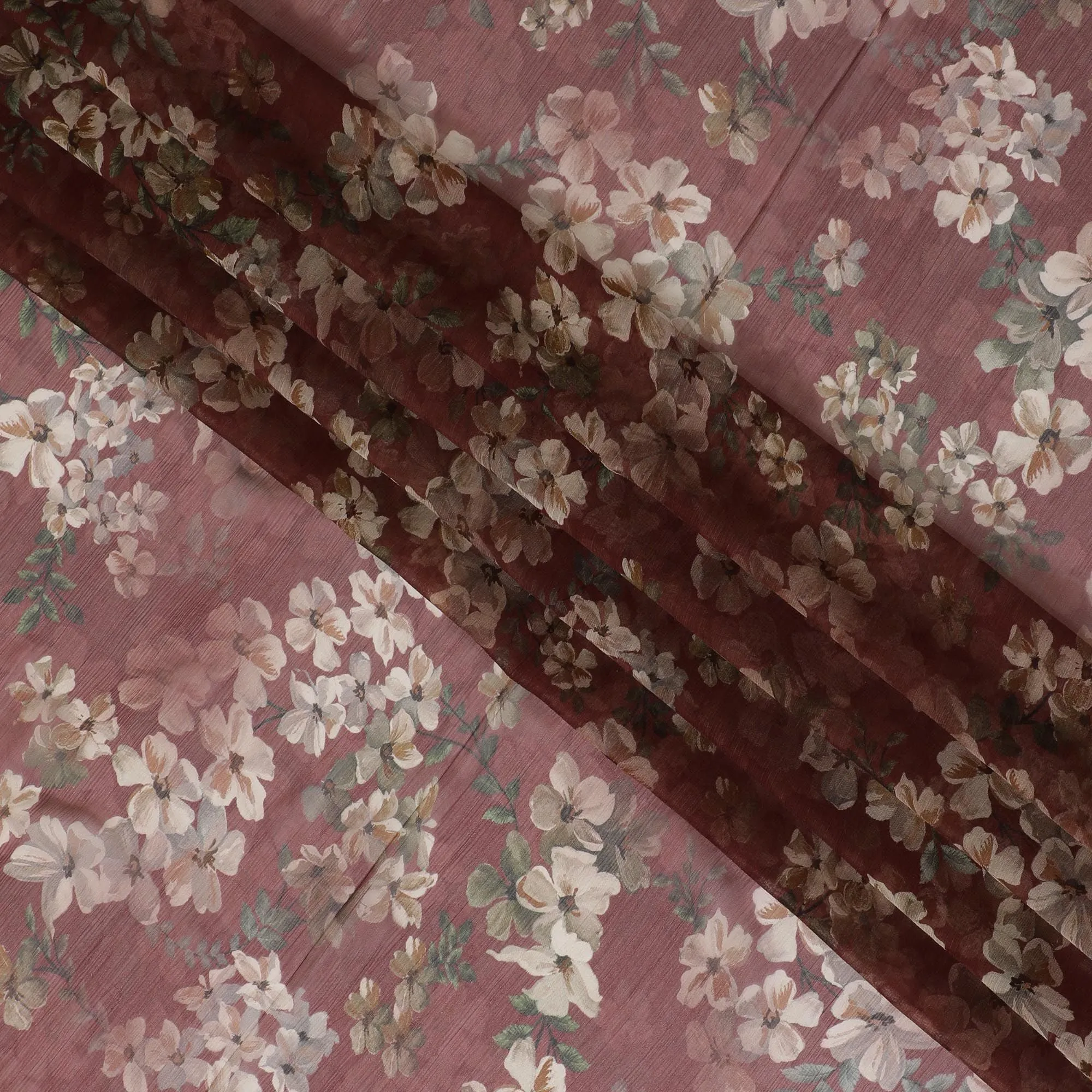 Chocolate brown Premium pure wrinkle silk chiffon fabric with multicolor print in floral design-D17008