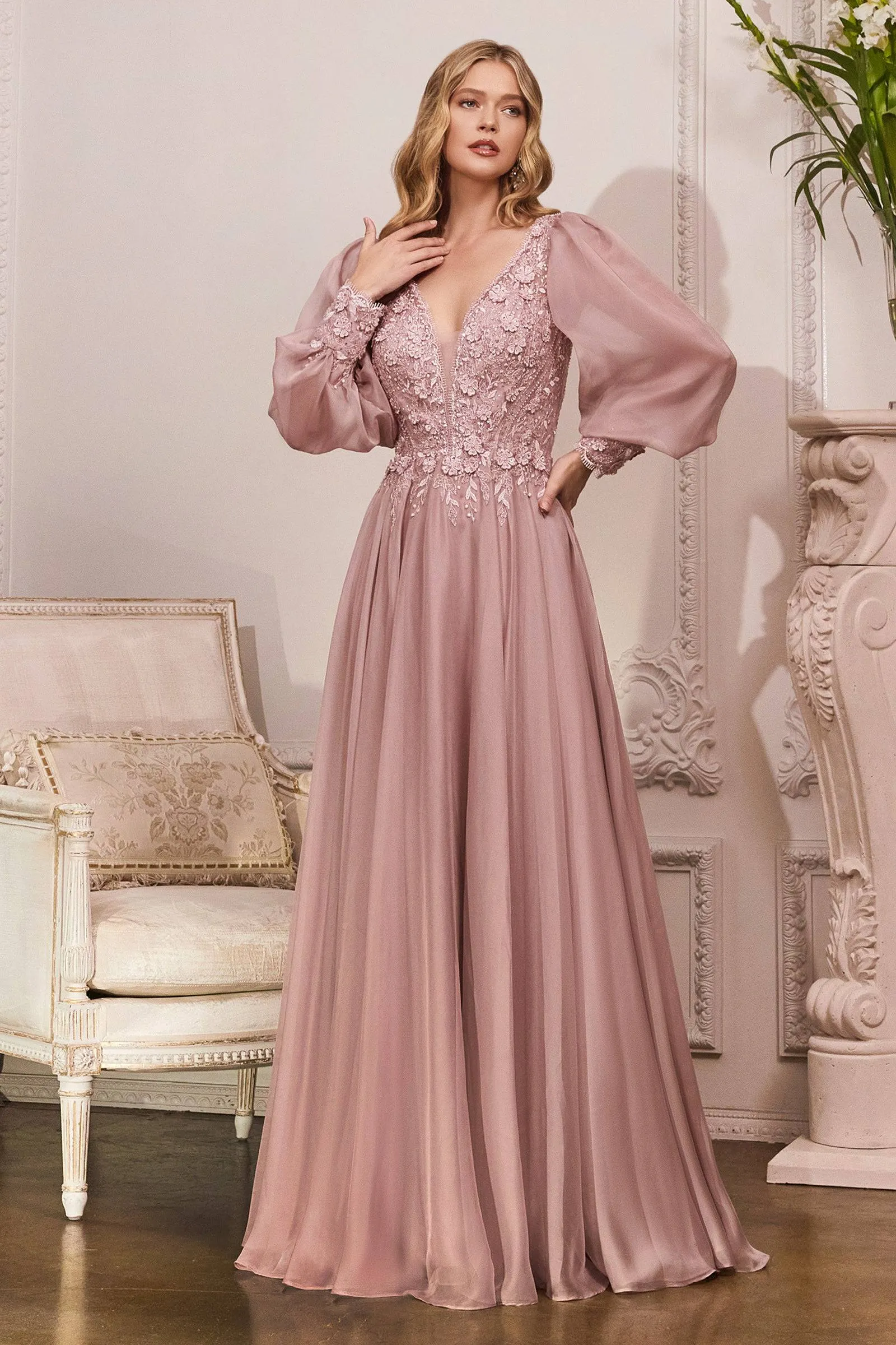 Cinderella Divine Ladivine CD0183 Long Sleeve Chiffon Gown