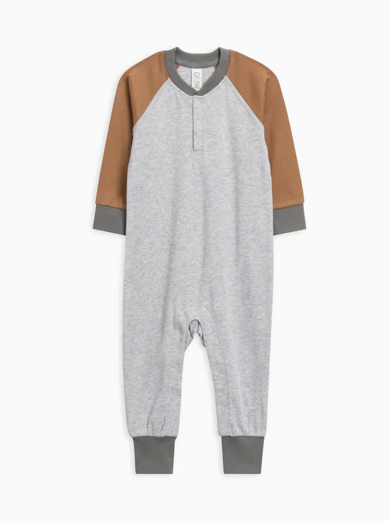 Colored Organics - Brix Henley Romper - Heather Grey/Nutmeg