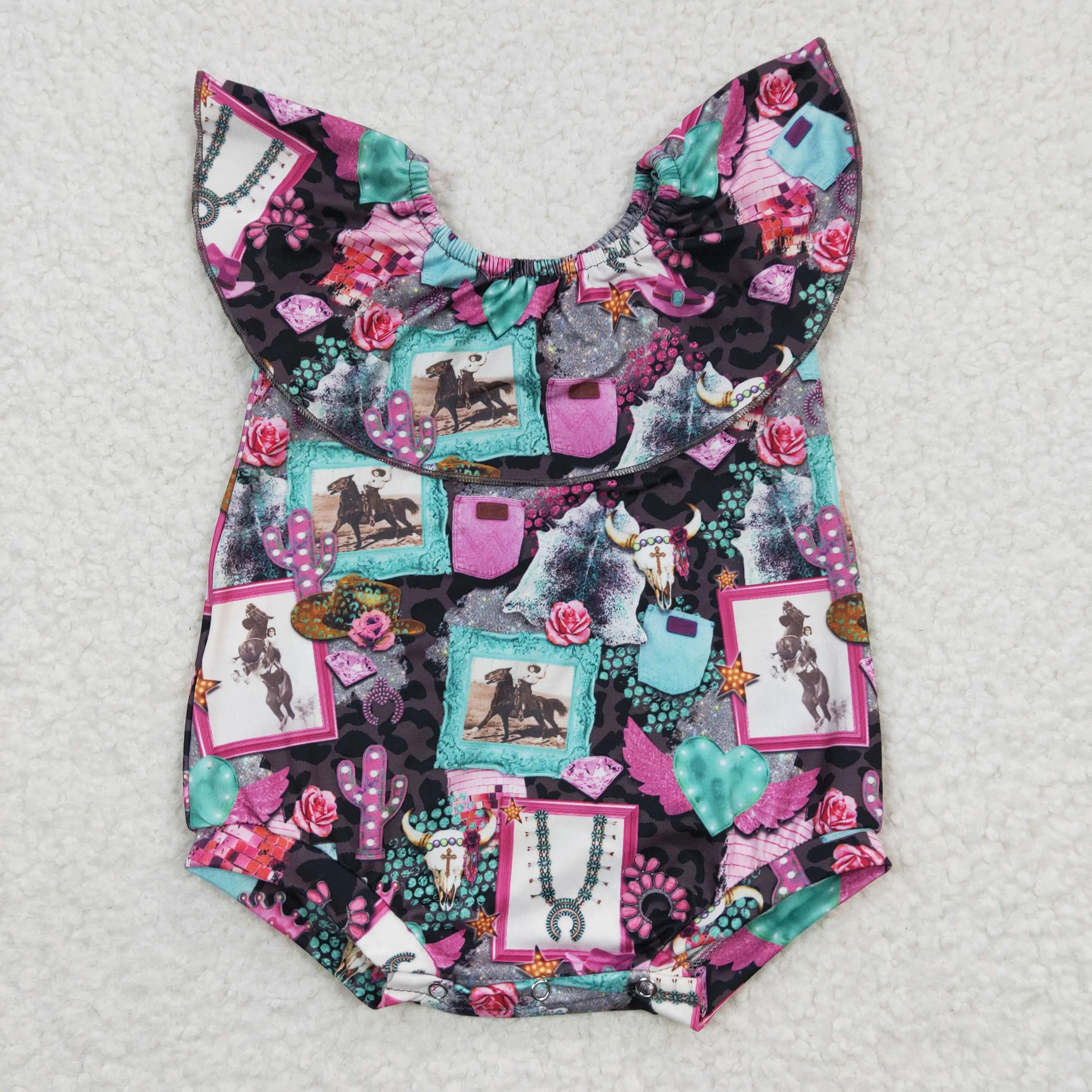 cowboy printed baby girls romper SR0219