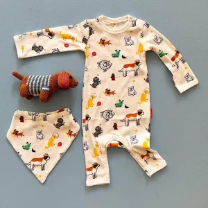 Cuddle Me Dog Baby Gift Set with Long Romper, Bib & Baby Rattle