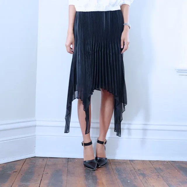 Daniela Knife Pleat Black Double Skirt