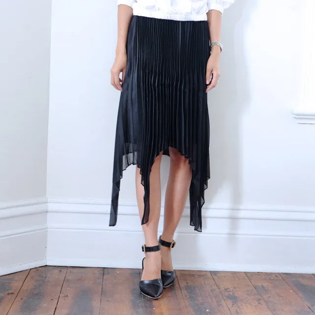 Daniela Knife Pleat Black Double Skirt