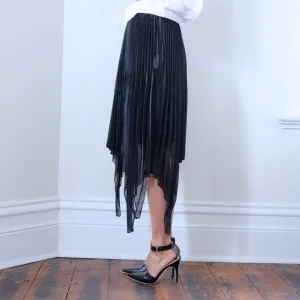 Daniela Knife Pleat Black Double Skirt