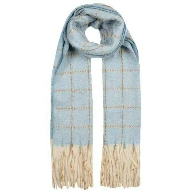 Dents Dotted Windowpane Check Tassel Scarf - Pale Blue