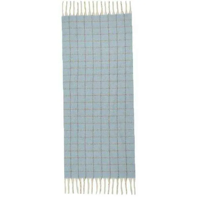 Dents Dotted Windowpane Check Tassel Scarf - Pale Blue