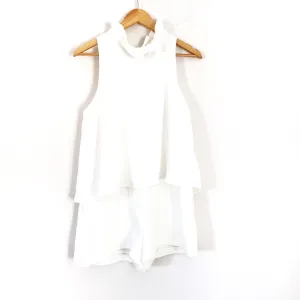 DO  BE White Ruffle Collar Tie Back Tiered Romper- Size M