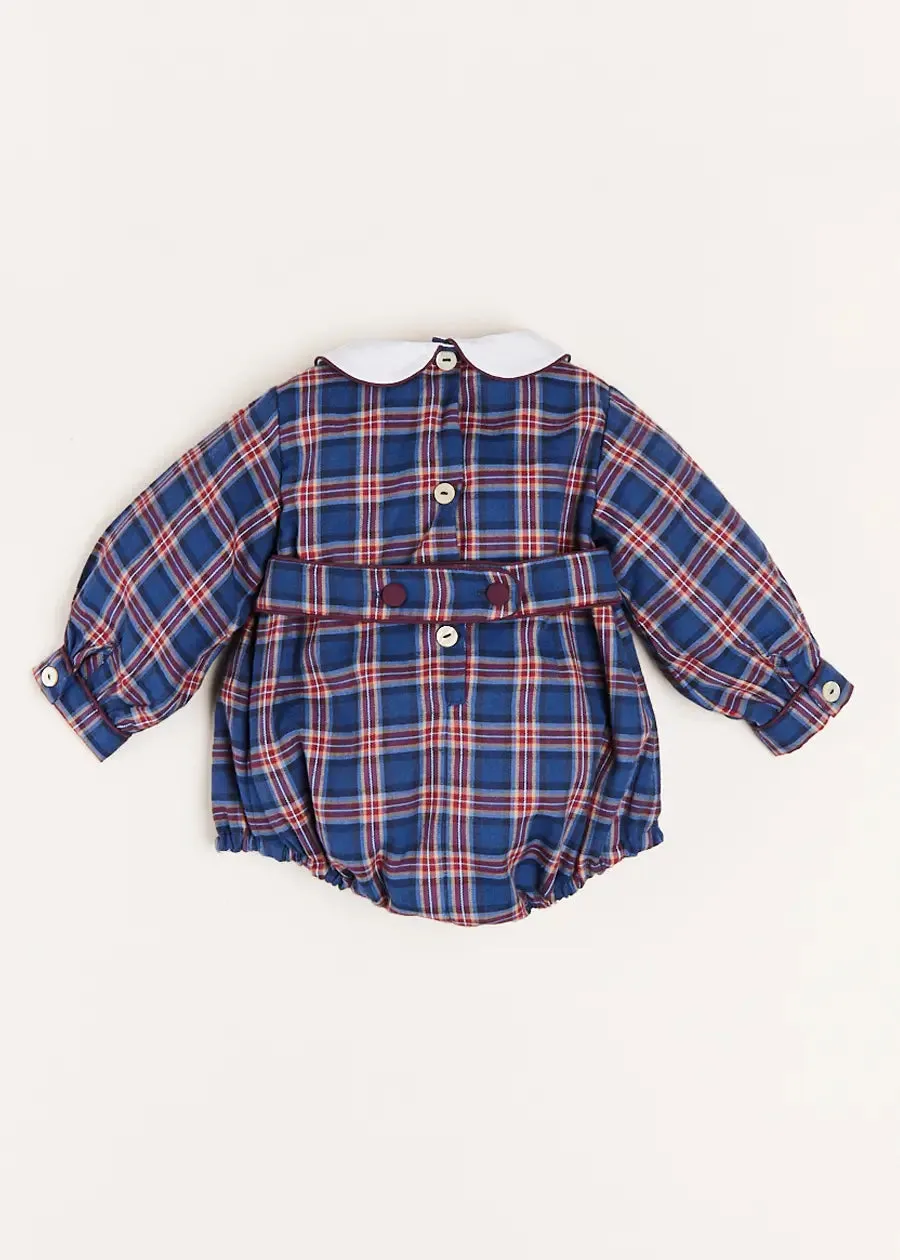 Eaton Check Hand Smocked Romper in Navy (6mths-2yrs)