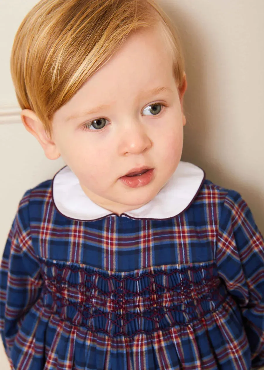 Eaton Check Hand Smocked Romper in Navy (6mths-2yrs)