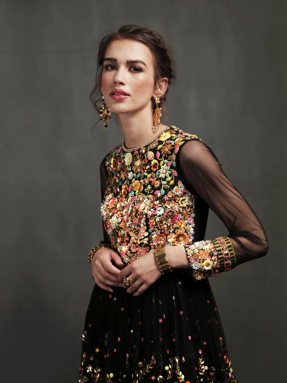 EMBROIDERED TOP WITH LAYERED SKIRT