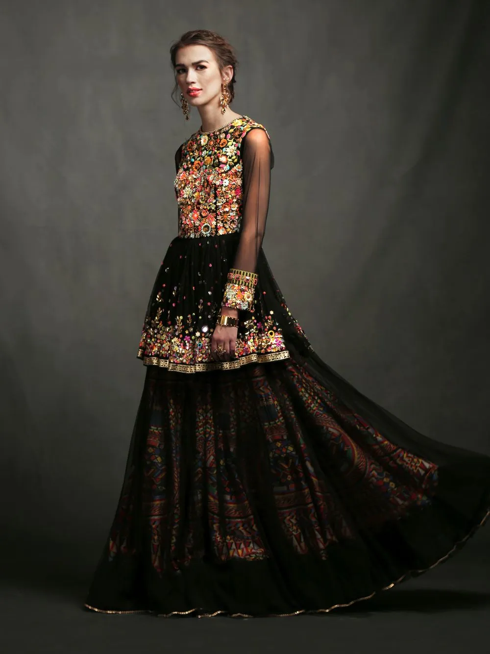 EMBROIDERED TOP WITH LAYERED SKIRT