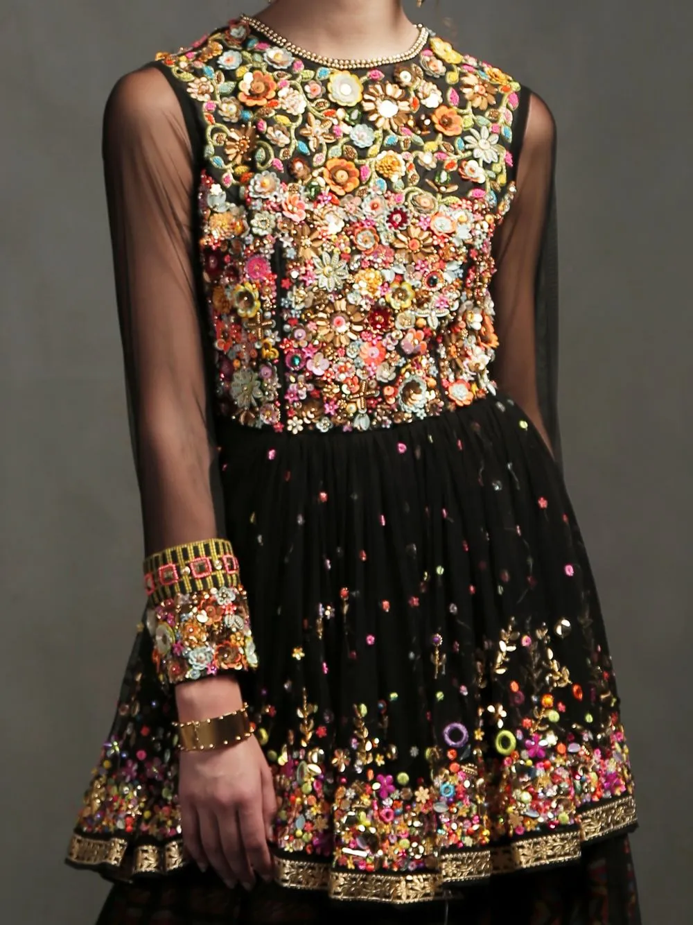 EMBROIDERED TOP WITH LAYERED SKIRT