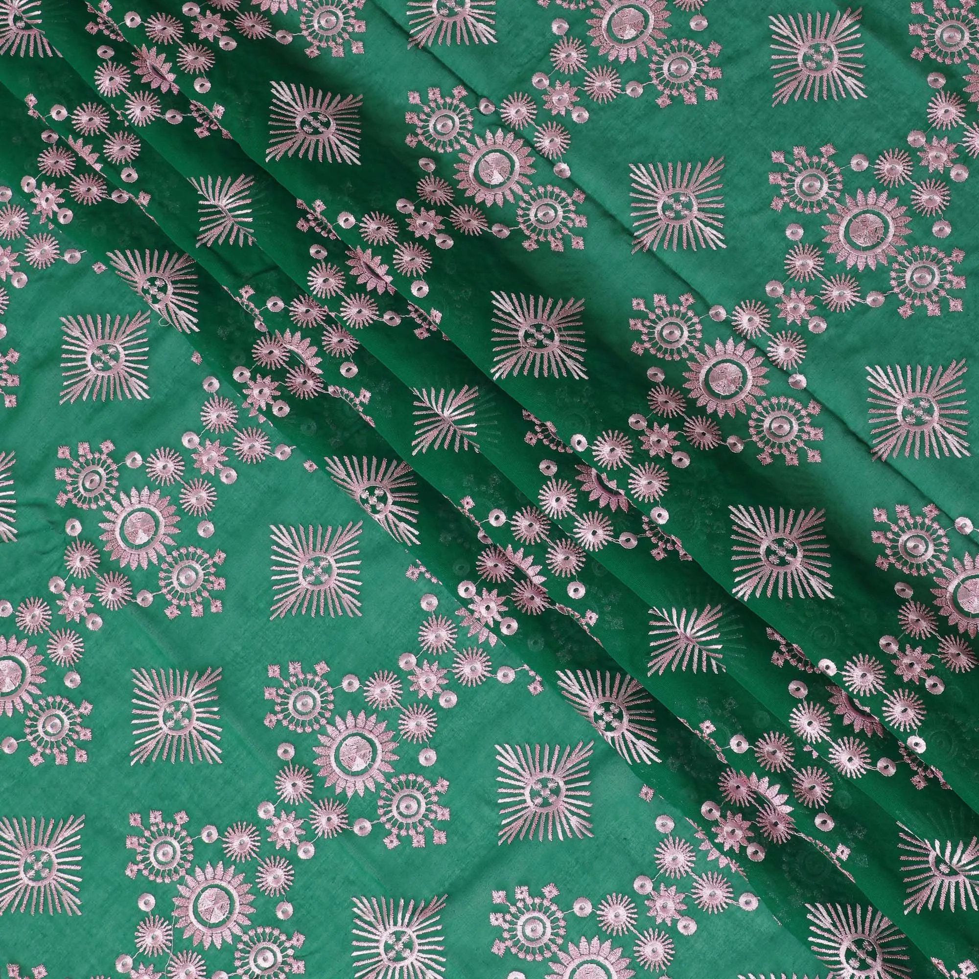 Emerald Oasis Embroidered Cotton Voile for Sudanese Thobe - 140cm x 4.5 Mtrs piece-D18588