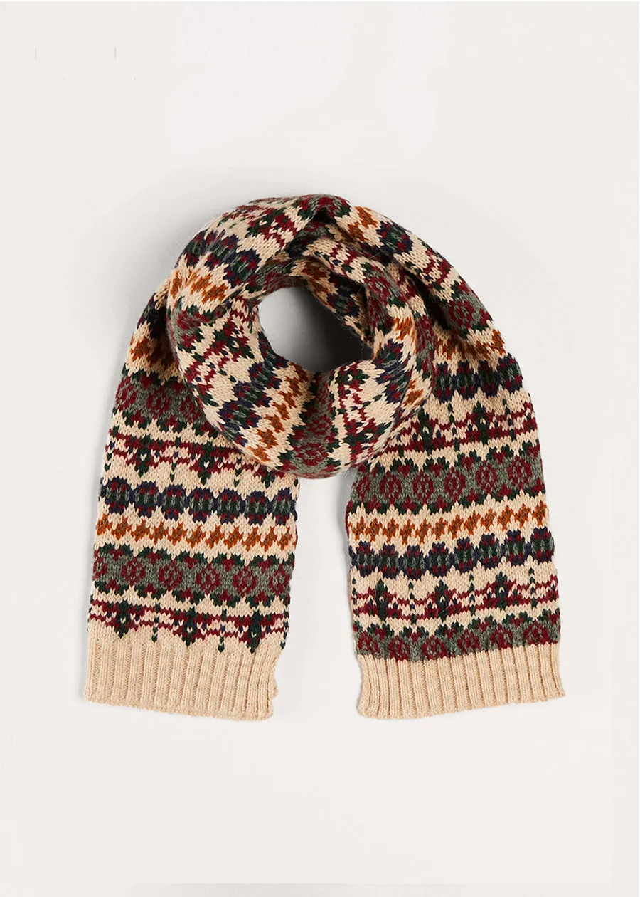 Fair Isle Knitted Scarf in Camel