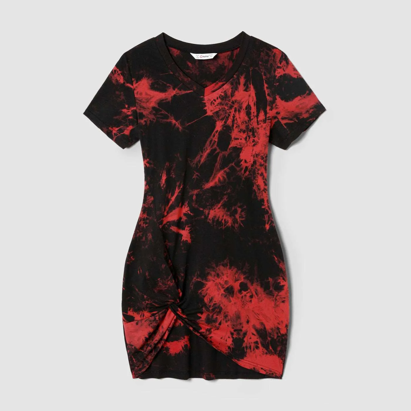 Family Matching 100% Cotton Short-sleeve Tie Dye Twist Knot Bodycon Dresses and T-shirts Sets