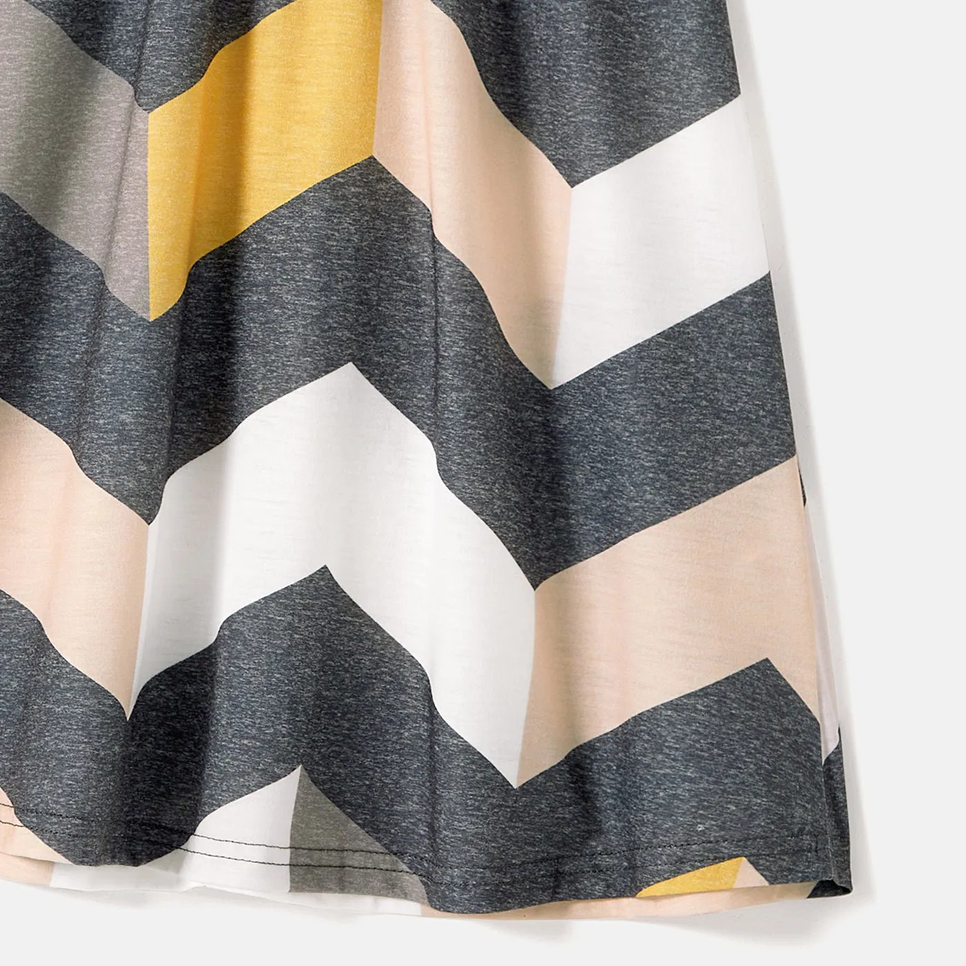 Family Matching Chevron Striped Halter Maxi Dresses and Short-sleeve Colorblock T-shirts Sets