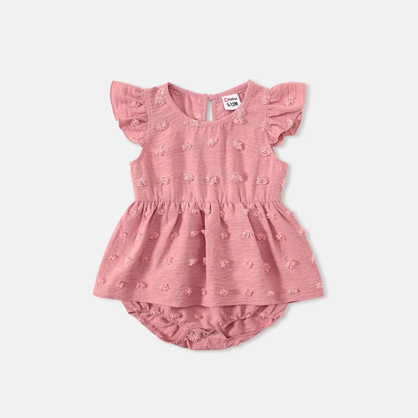 Family Matching Cotton Short-sleeve T-shirts and Pink Swiss Dot Lace Detail Flutter-sleeve Dresses Sets