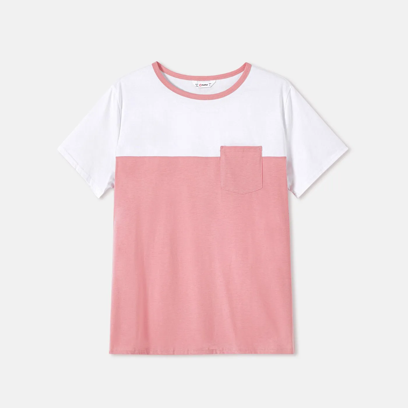 Family Matching Cotton Short-sleeve T-shirts and Pink Swiss Dot Lace Detail Flutter-sleeve Dresses Sets