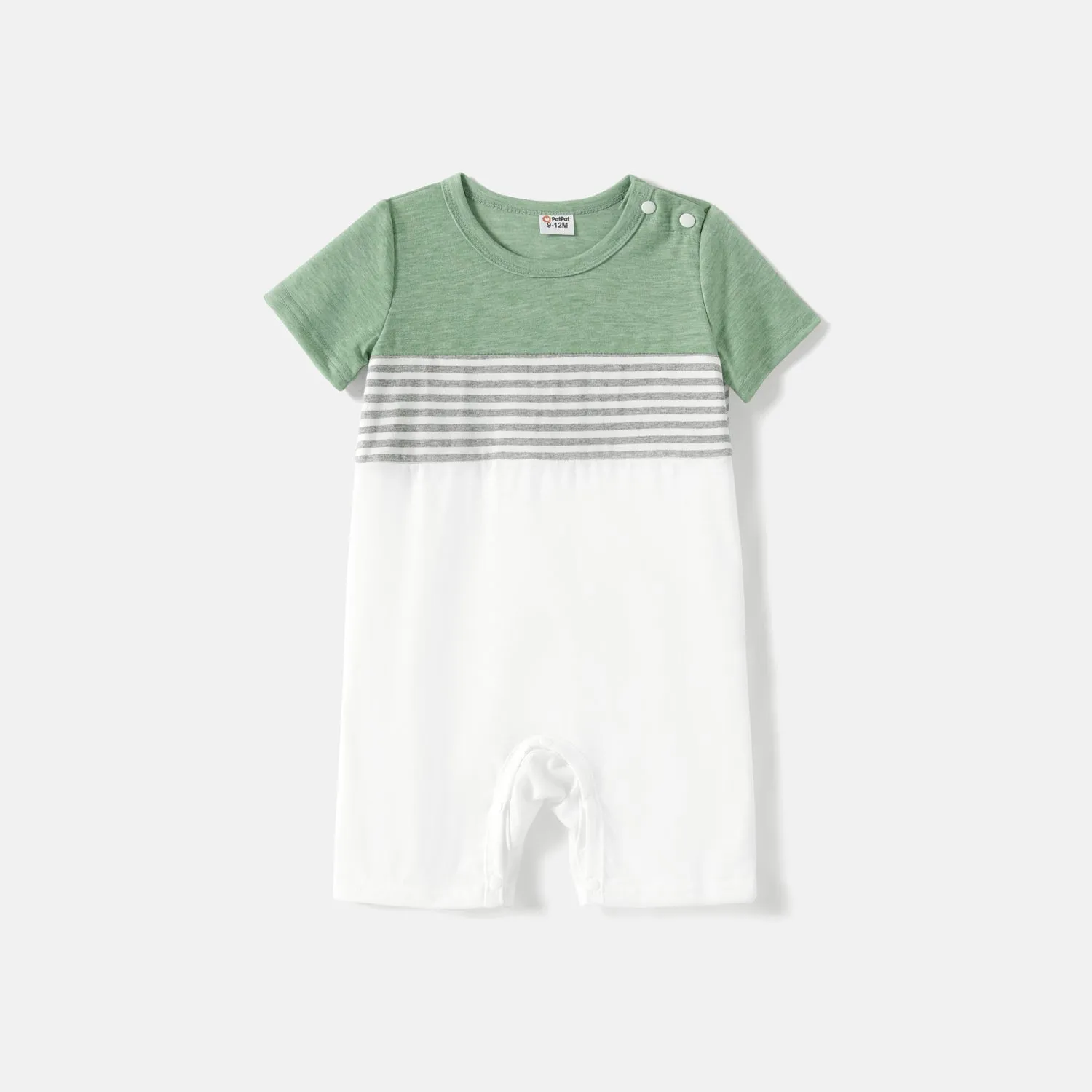 Family Matching Solid Short-sleeve Belted Dresses and Striped Colorblock T-shirts Sets