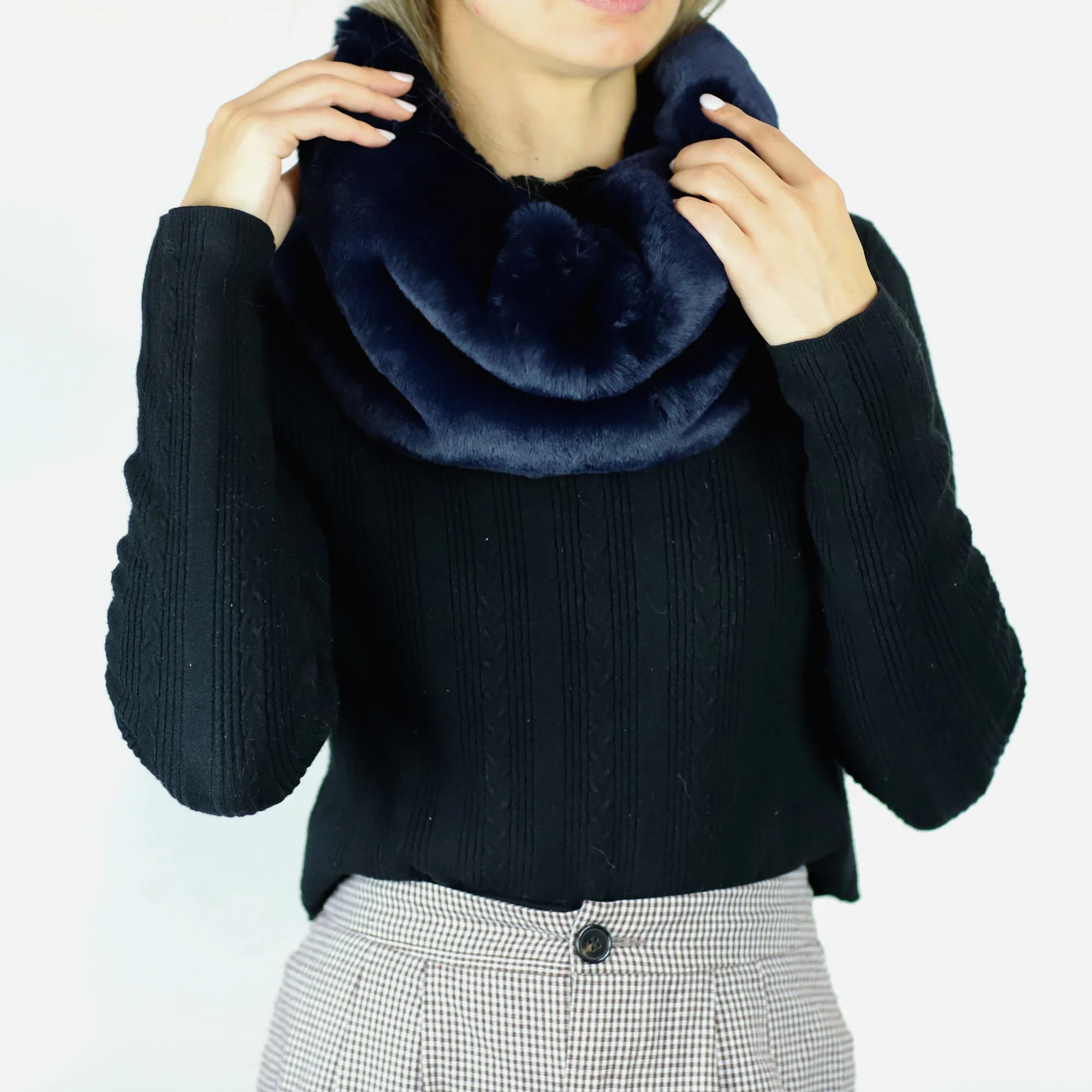 Faux Fur Infinity Scarf - Navy