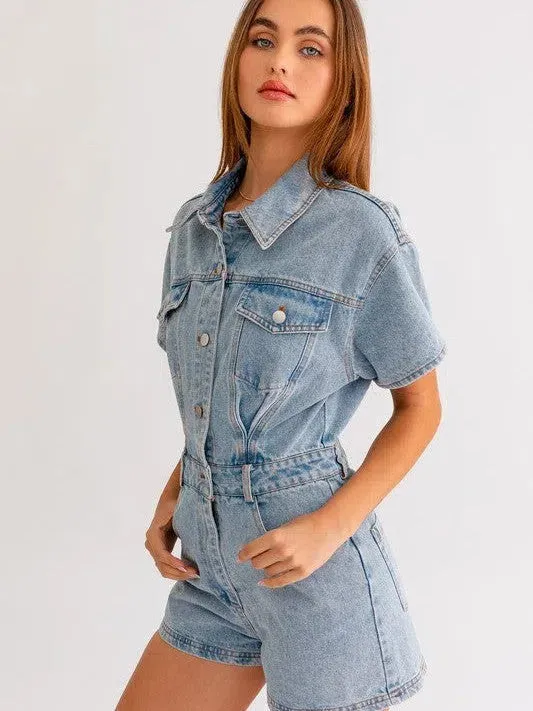 Fearless Heart Short Sleeve Denim Romper