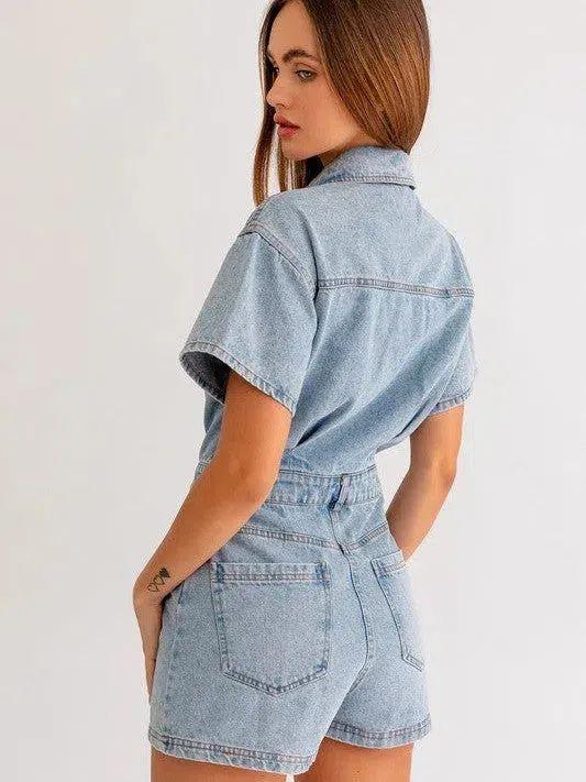 Fearless Heart Short Sleeve Denim Romper