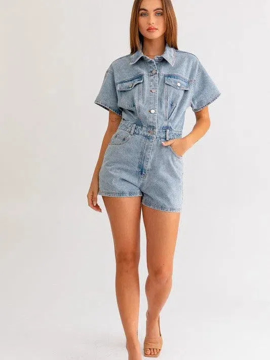 Fearless Heart Short Sleeve Denim Romper