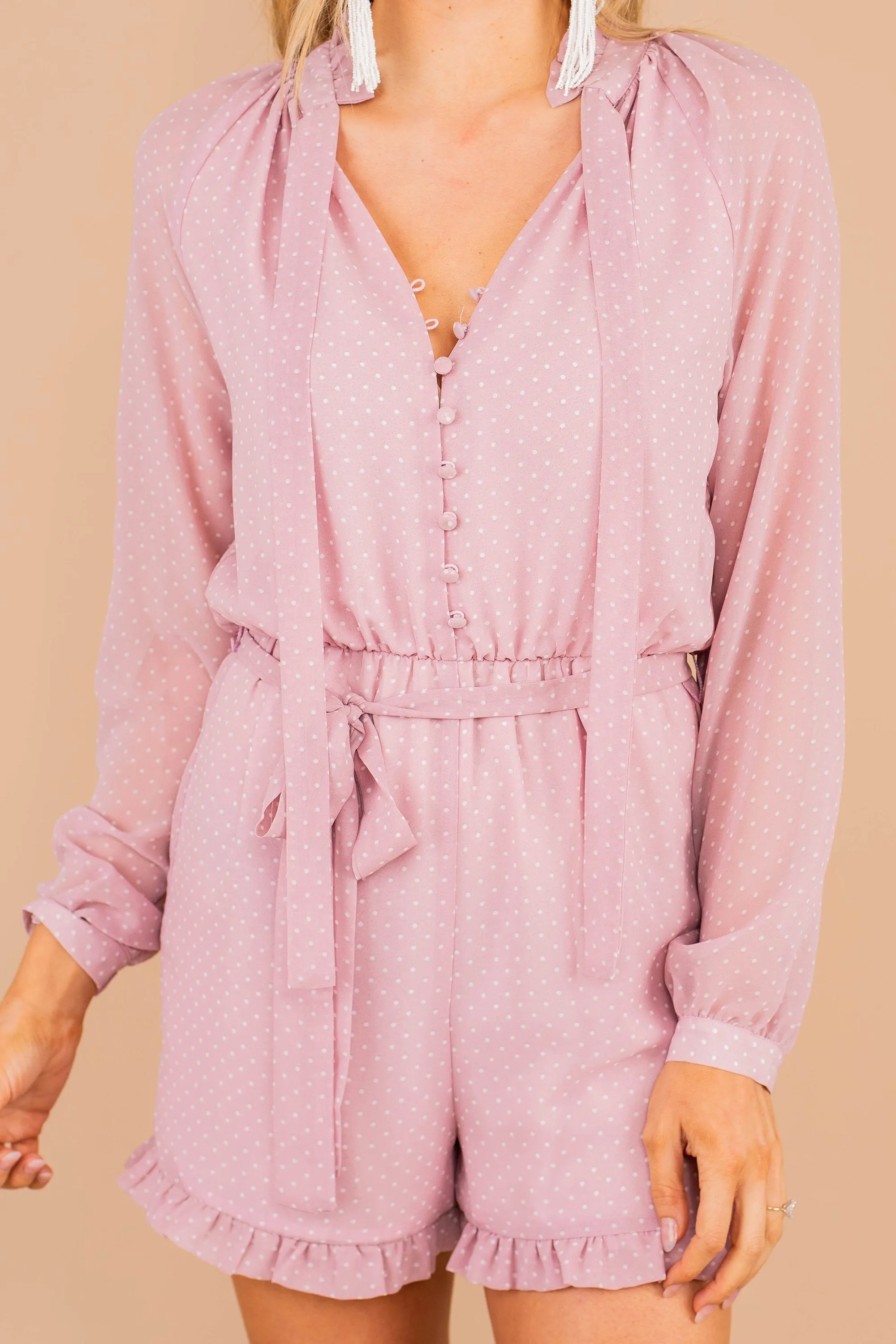 Feeling Fine Lilac Purple Polka Dot Romper