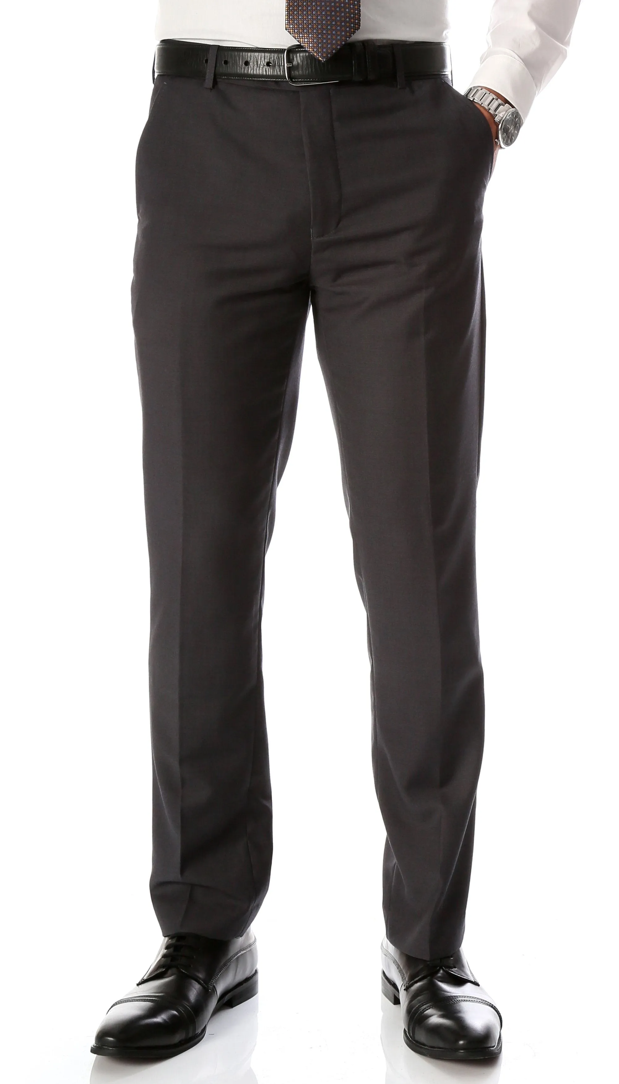 Ferrecci Men's Halo Charcoal Slim Fit Flat-Front Dress Pants